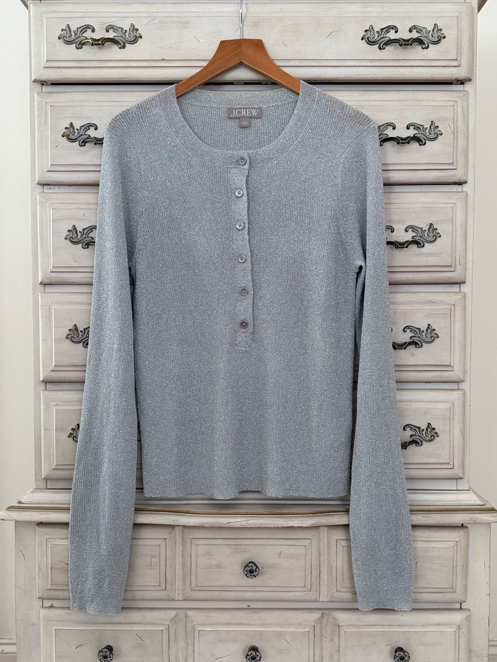 J. Crew Ribbed Henley Lurex Metallic Thread Sweater